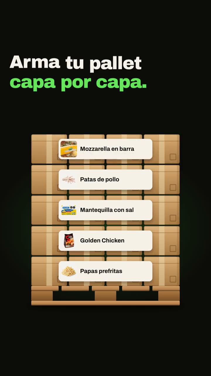Animación: productos que se apilan en un pallet