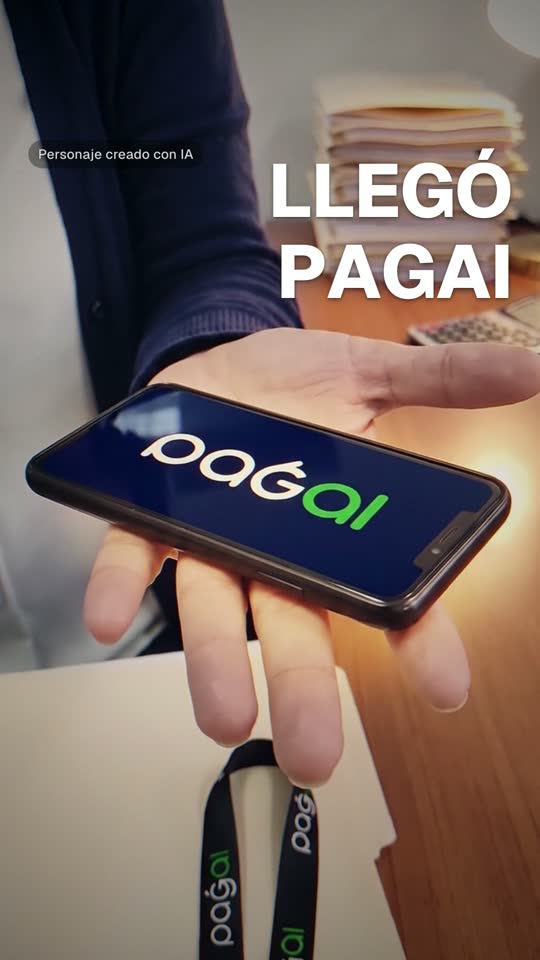Mano sosteniendo un celular con el logo de Pagai