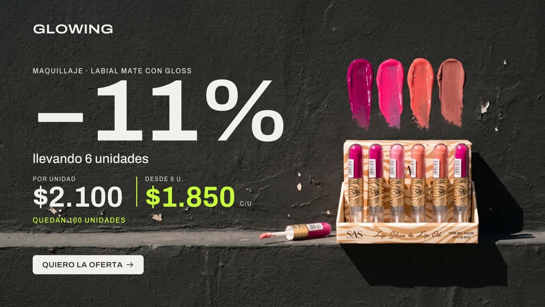 Banner de Glowing con labiales sobre fondo oscuro